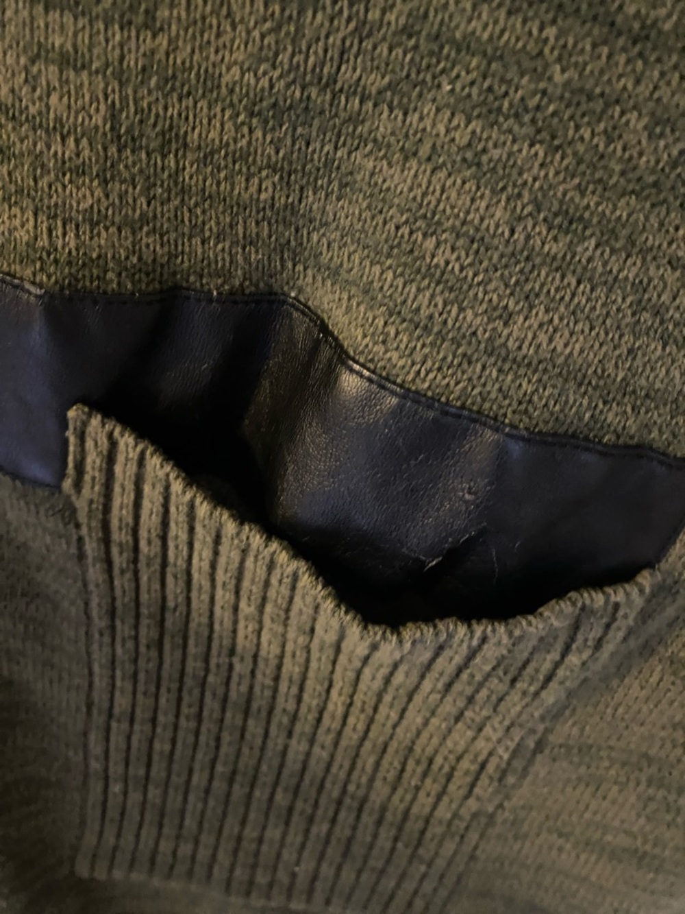 silence + noise Olive Green Long Open Cardigan with Black Shoulder Trim - Picture 6 of 8